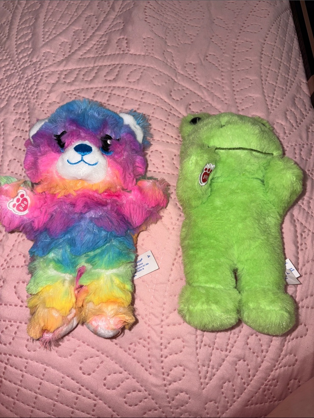Build-A-Bear Rainbow Tie-Dye Bear & Lime Green Frog Plush Set